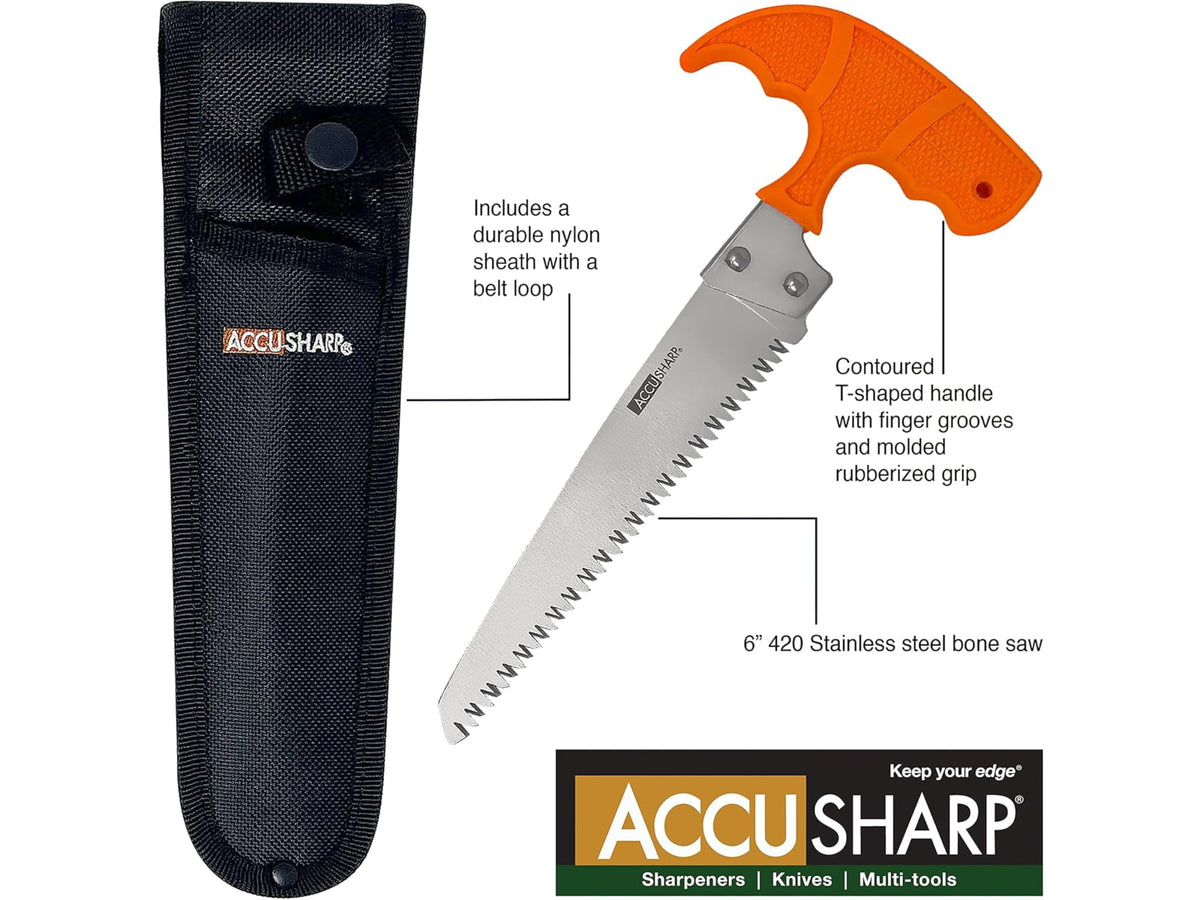 AccuSharp 6in Bone Saw Stainless Steel Blade/ Blaze Orange T-Shaped Handle 730C