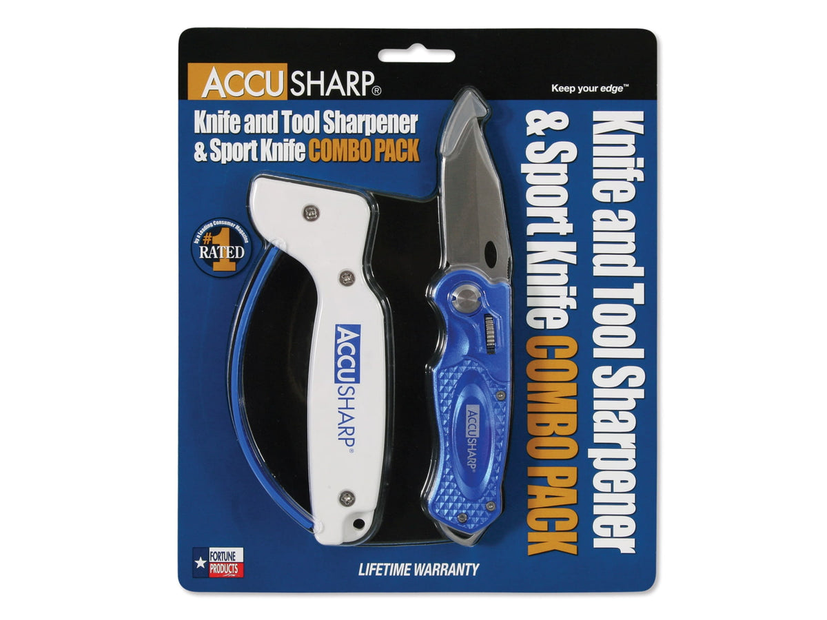 Accusharp Sharpener and Sport Folding Knife Combo Blue 041C