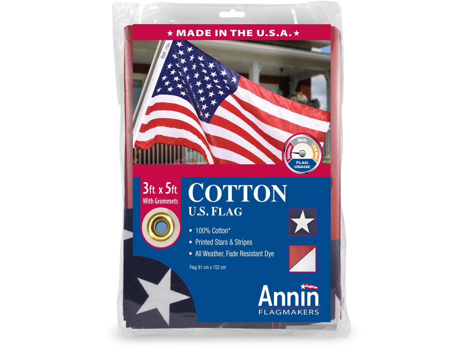 Annin Flags US Cotton Flag Red/White/Blue 3ft x 5ft