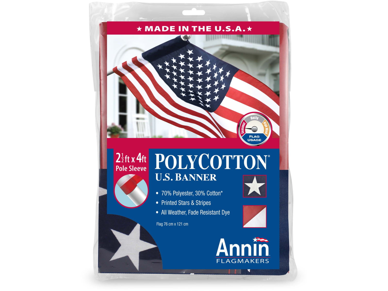 Annin Flags US Polycotton Banner Red/White/Blue 2.5ft x 4ft