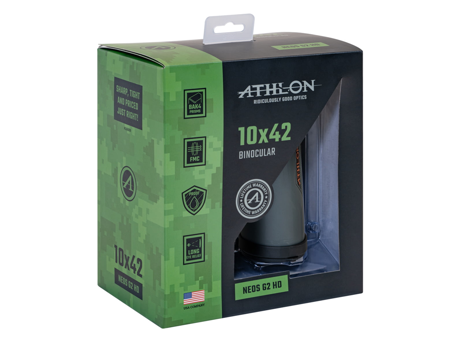 Athlon Optics Neos G2 HD 10x42mm Binoculars Roof Prism Green