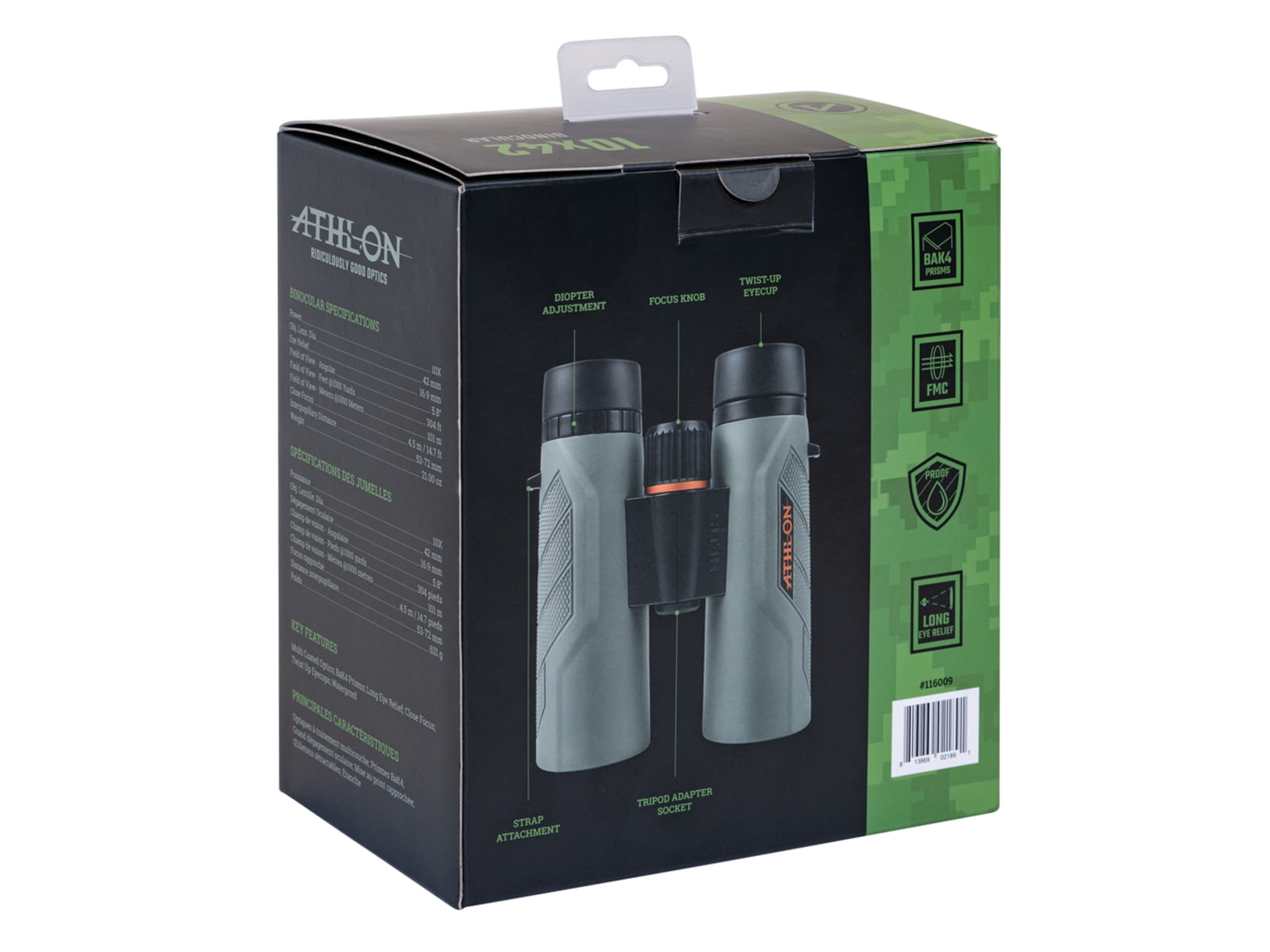 Athlon Optics Neos G2 HD 10x42mm Binoculars Roof Prism Green