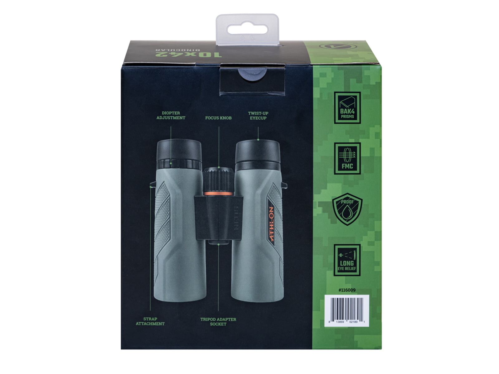Athlon Optics Neos G2 HD 10x42mm Binoculars Roof Prism Green