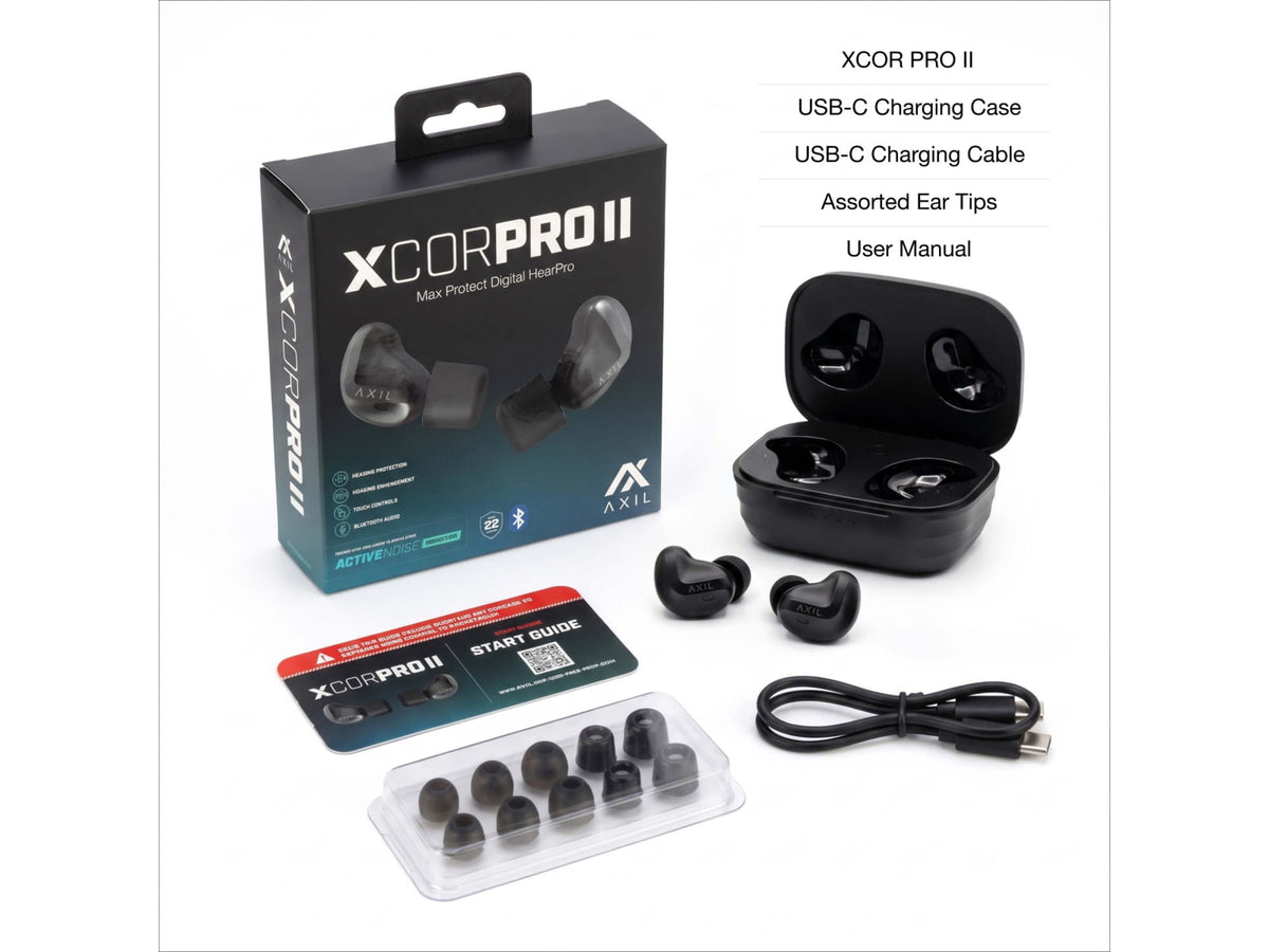 AXIL XCOR Pro II Ear Plugs NRR 24dB Foam / 11 dB Silicone Tips Black Adjustable XCOR-PRO-II