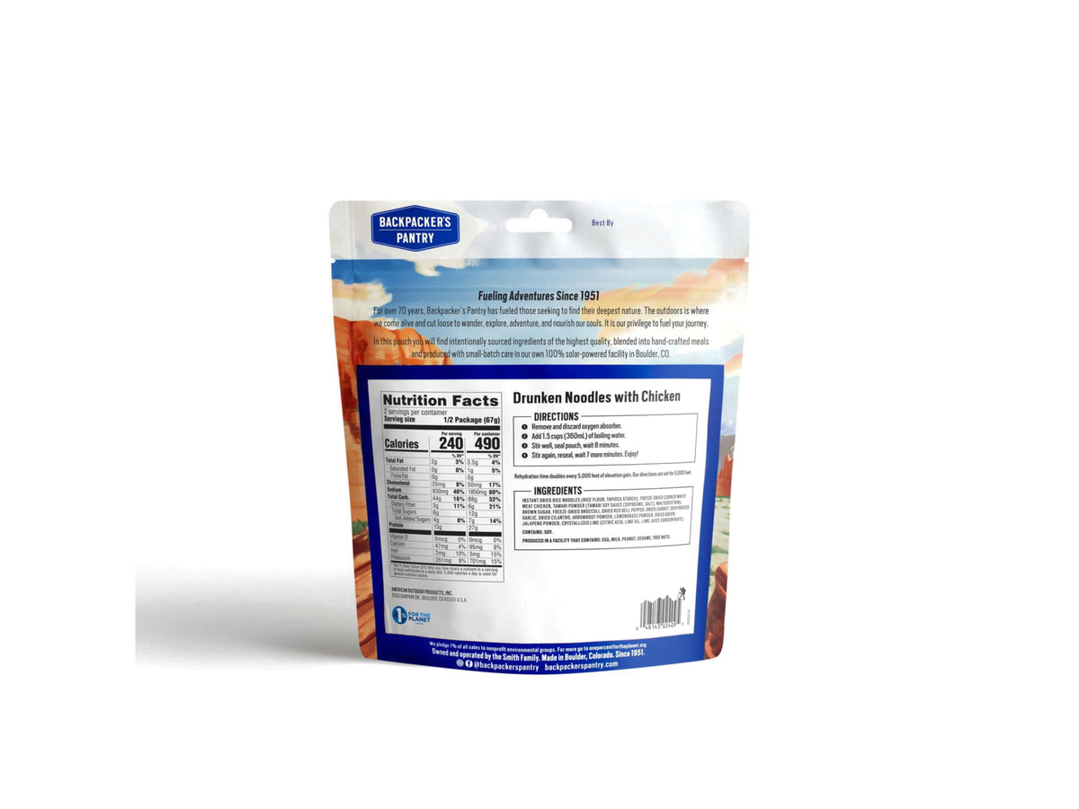 Backpacker's Pantry Drunken Noodles w/ Chicken Dehydrated Food 490 Cal 27g Protein Natural 4.7 oz