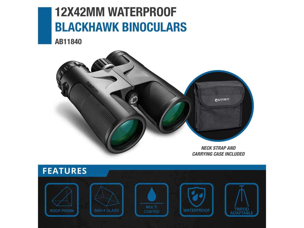 Barska 12x42mm Roof Waterproof Blackhawk Binoculars Black Medium AB11841
