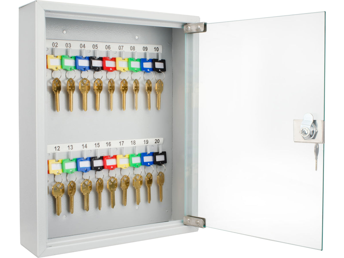 Barska 20 Position Key Cabinet w/Glass DoorGray CB12952