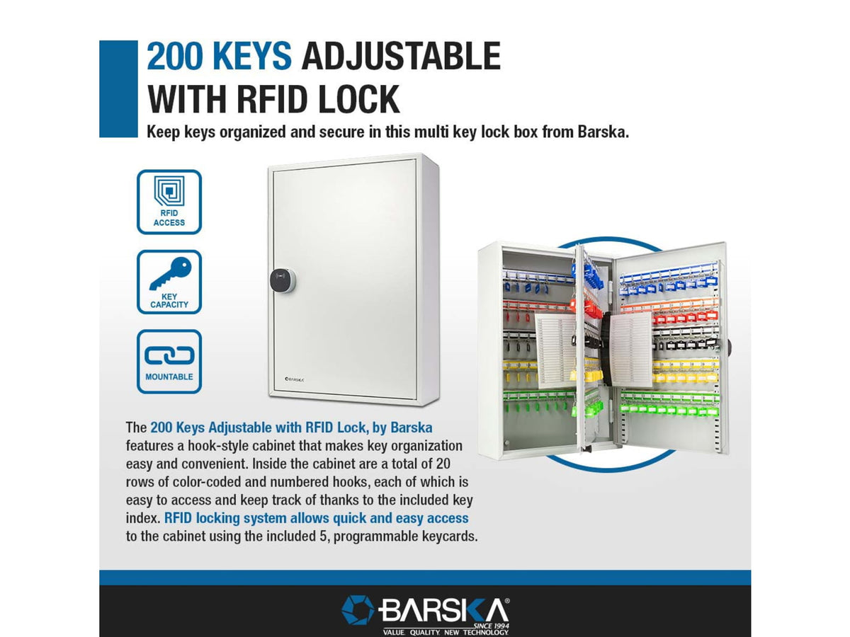 Barska Adjustable Key Cabinet RFID Lock Gray Medium CB13716