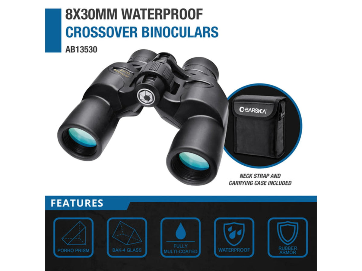 Barska Crossover Waterproof 8x30mm Porro Binoculars Black Small AB13530