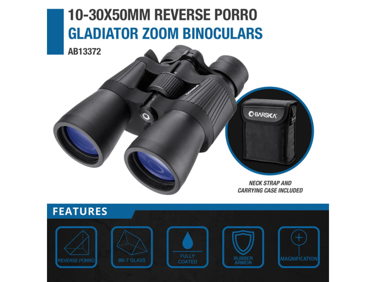 Barska Gladiator Reverse 10x42mm Porro Prism Binoculars Black Small AB13372