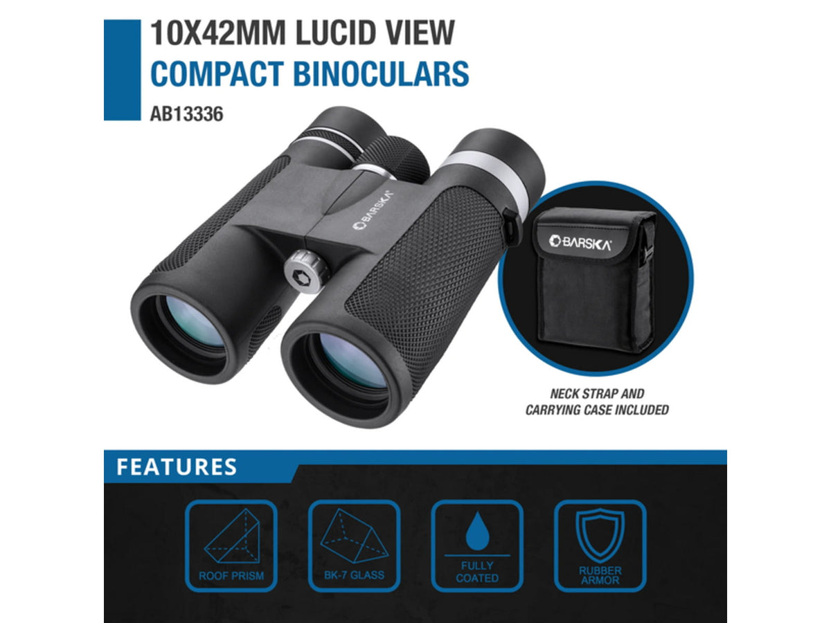 Barska Lucid View Compact 10x42mm Roof Prism Binoculars Black Small AB13336