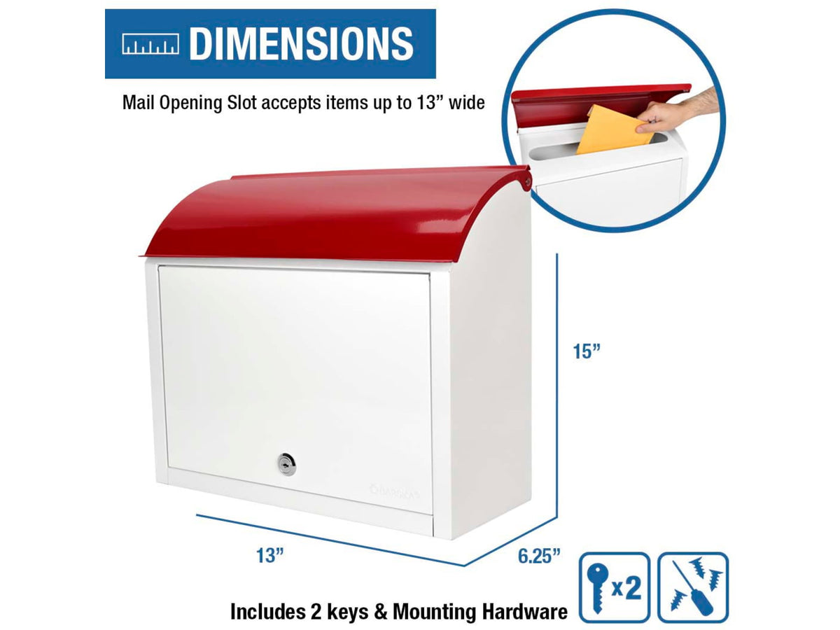 Barska Retro Locking Wall Mount Mailbox. 13in Width Cream-Red Small CB13700