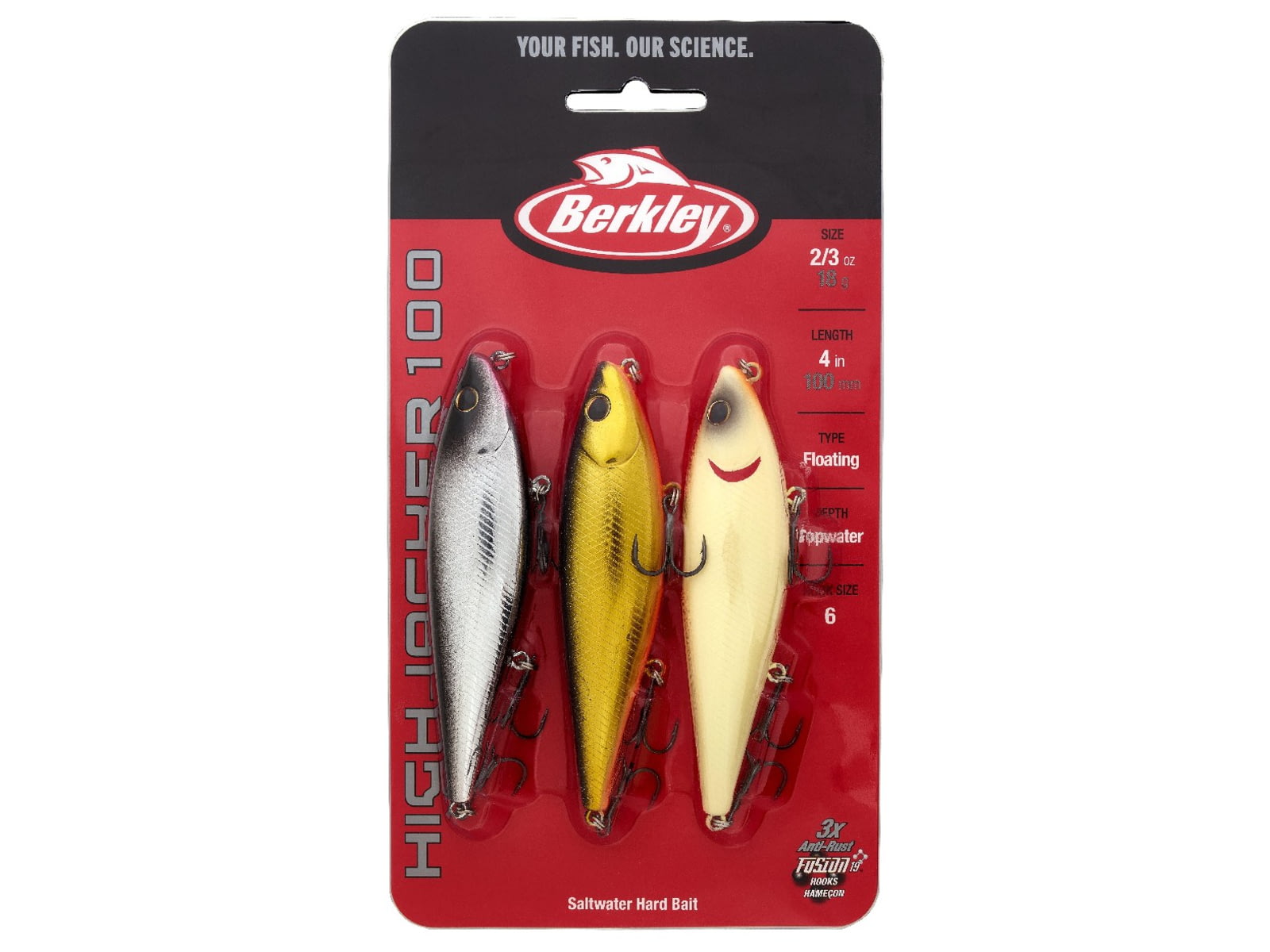 Berkley HighJacker Saltwater Pro Pack Hard Bait Kit Topwater Saltwater 100 2/3 oz 100mm Topwater Hook Size 6 3 Hooks Varies 1563399