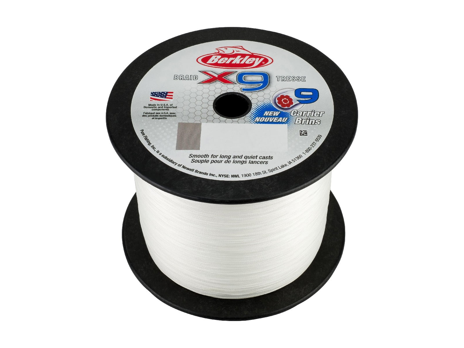 Berkley X9 Braid 9-carriers create stress free line 2188yd 30/10lb test 0.012 Diam in Crystal X9BBK30-CY Crystal 0.008 in/0.20 mm