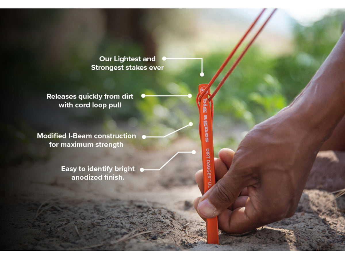 Big Agnes Dirt Dagger UL 10in Tent Stakes Pack of 6 Orange