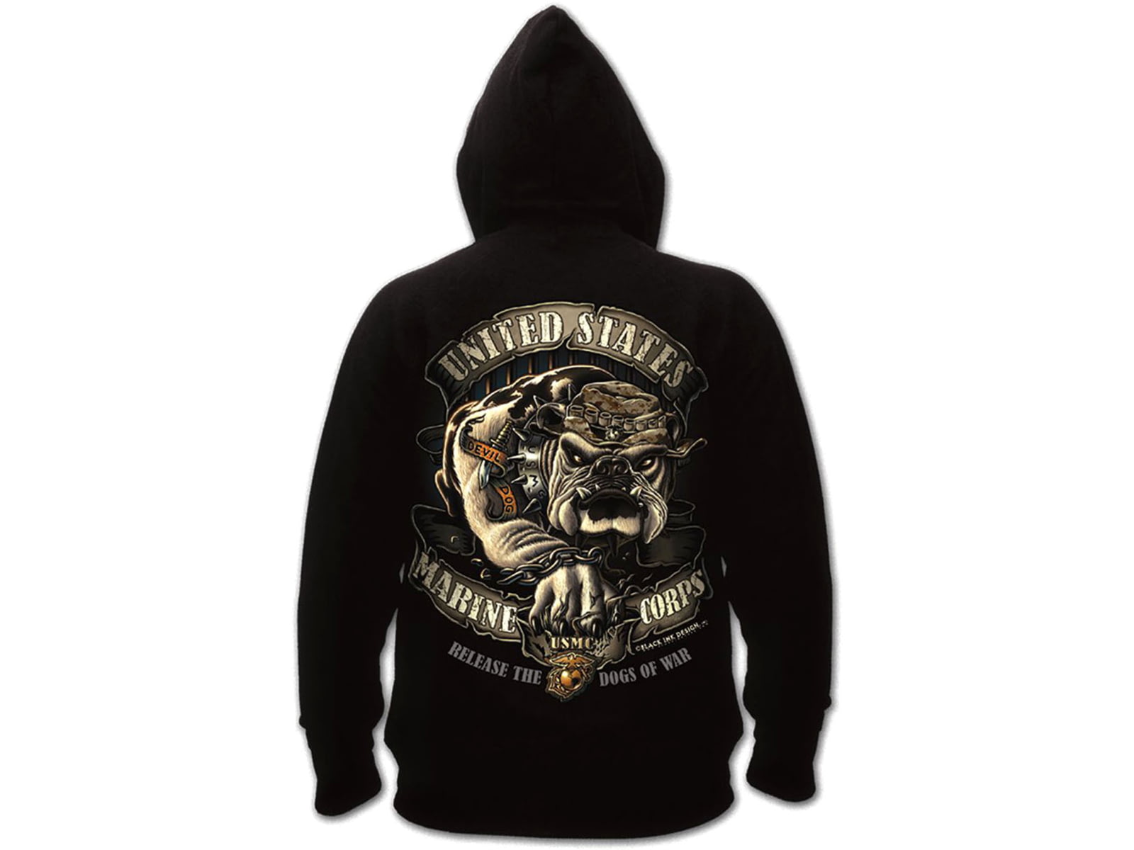 Black Ink U.S.M.C. Bulldog Hooded Pullover Sweatshirt Men's Black Small 80333-017