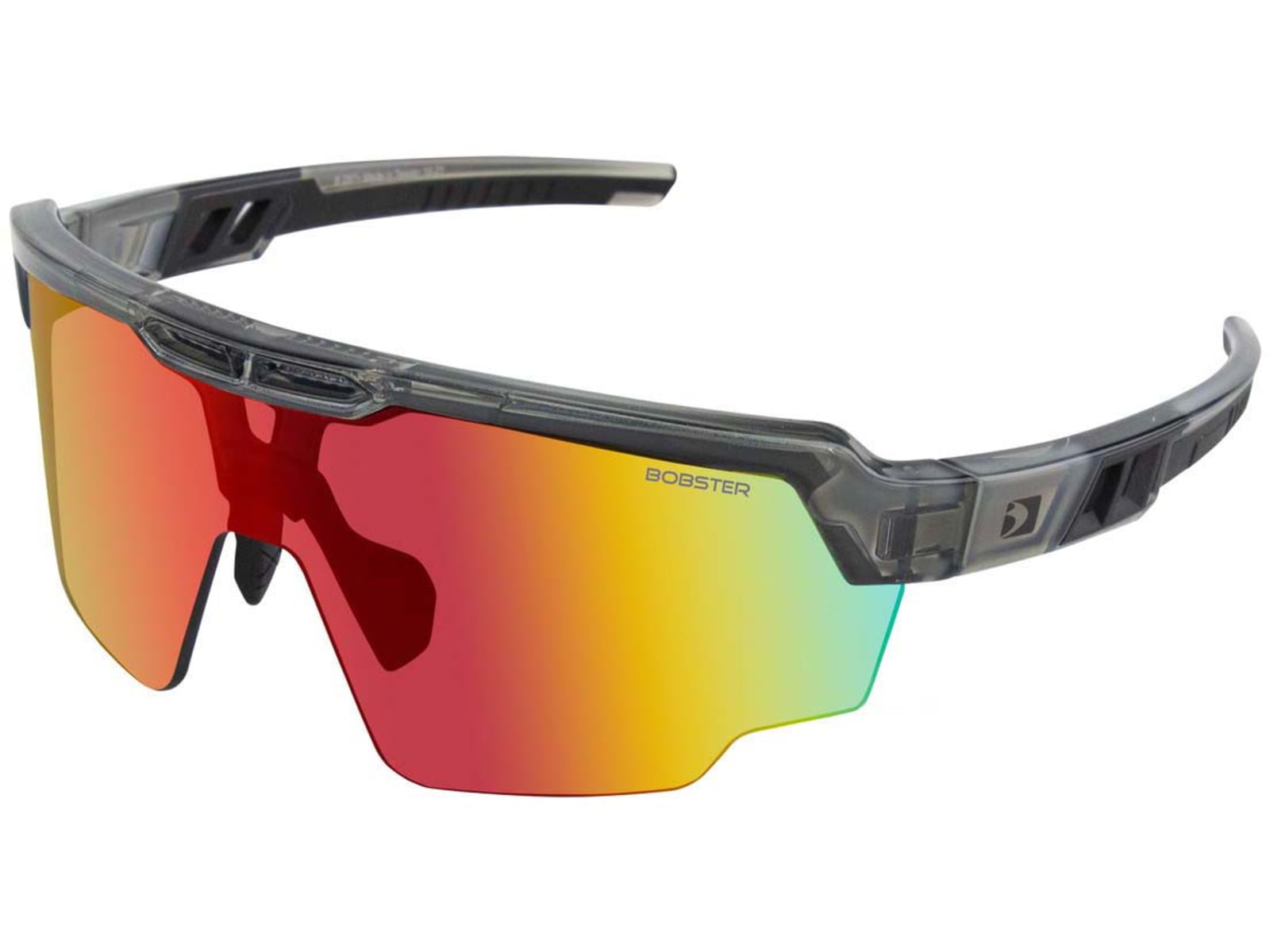 Bobster Wheelie Sunglasses Gloss Clear/Gray Frame w/ Smoked Black Red Revo Lens BWHE01
