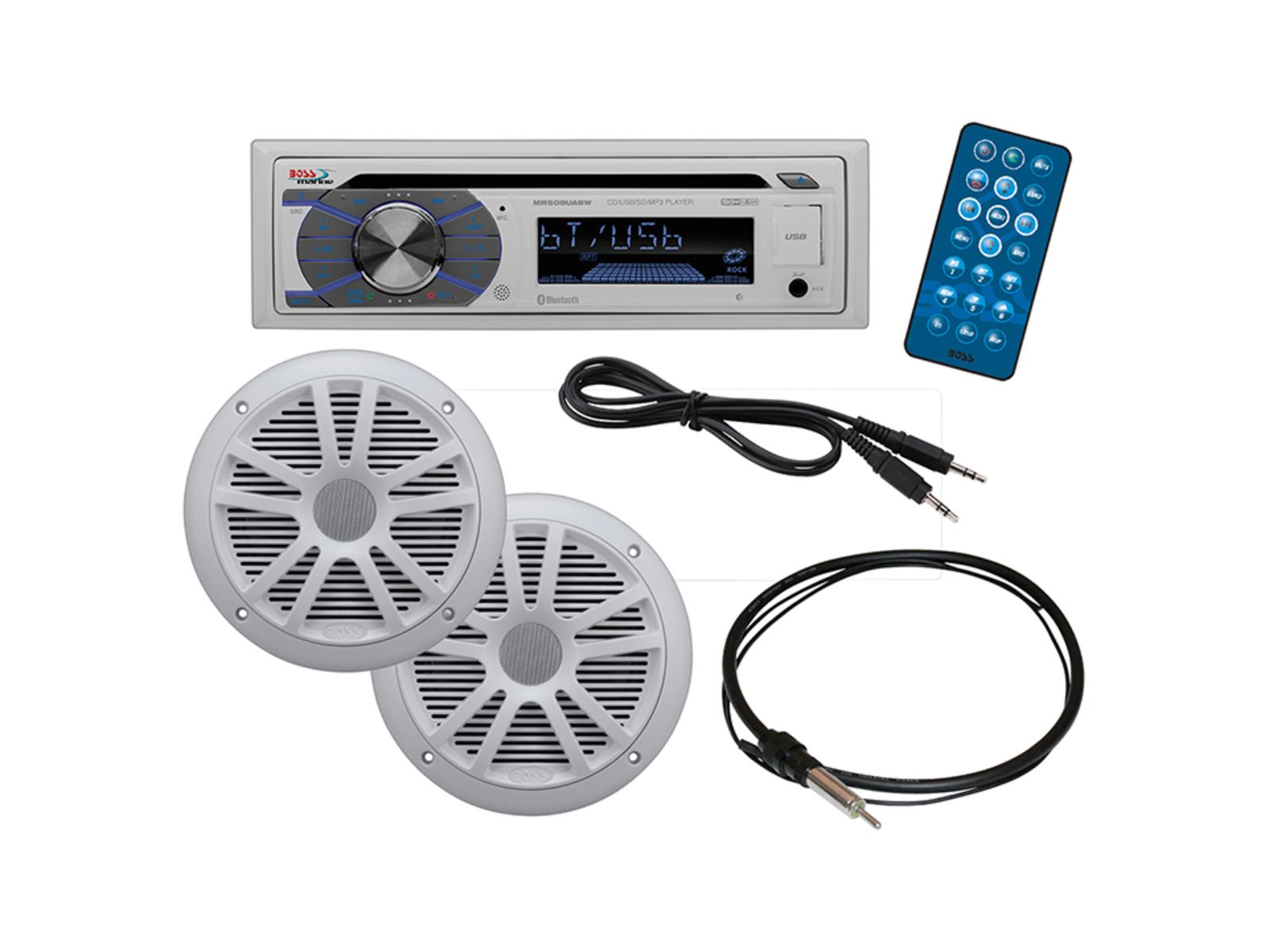 Boss Audio Marine Kit - MR508UAB Pair 6.5in MR6W Marine Speakers MRANT10 White MCK508WB.6