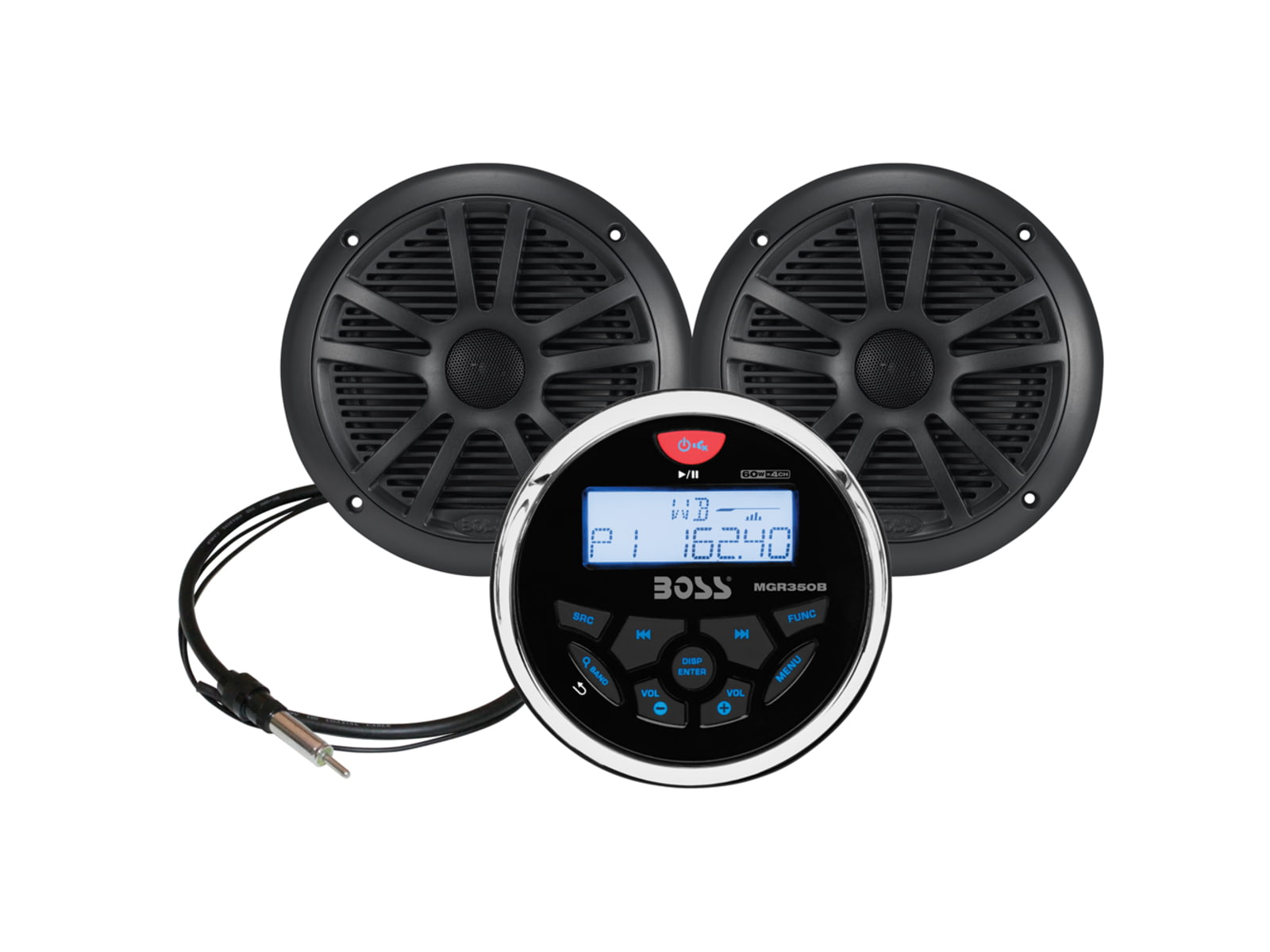 Boss Audio MCKGB350B.6 Combo - Marine Gauge Radio w/Antenna & 2 6.5" Speakers - Black MCKGB350B.6