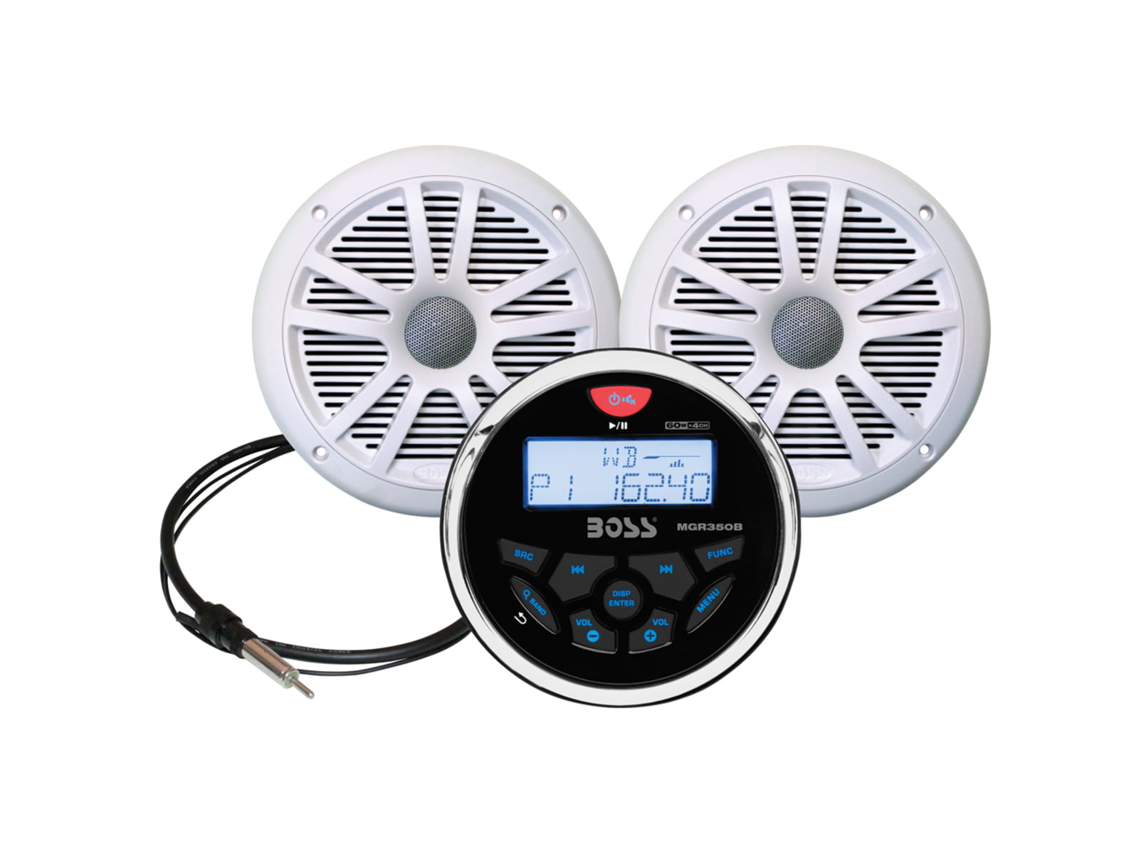 Boss Audio MCKGB350W.6 Combo - Marine Gauge Radio w/Antenna & 2 6.5" Speakers - White MCKGB350W.6
