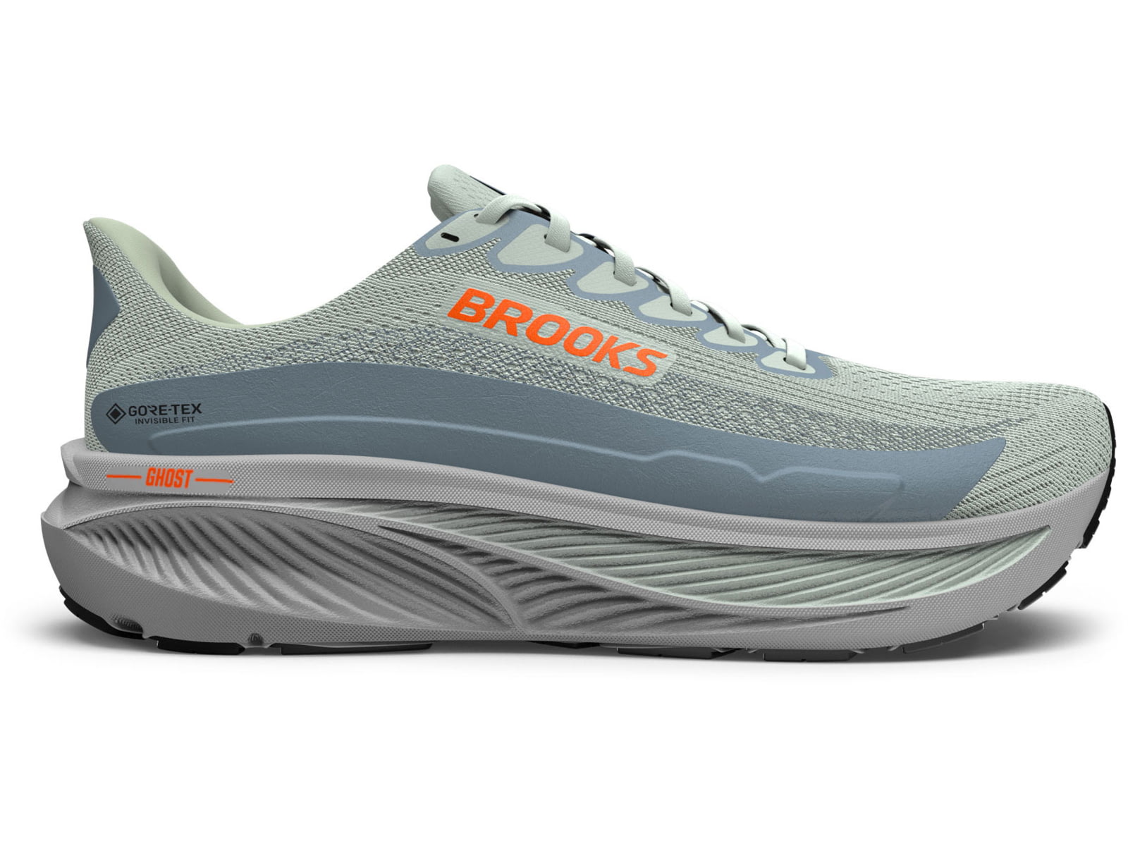 Brooks Ghost 17 GTX Road Running Shoes - Men's Smoke/Primer Grey/Orange 8 1D