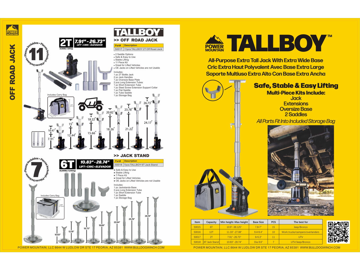 Bulldog Winch Power Mountain Tallboy 6T Jack Stand 7pc Silver 50018