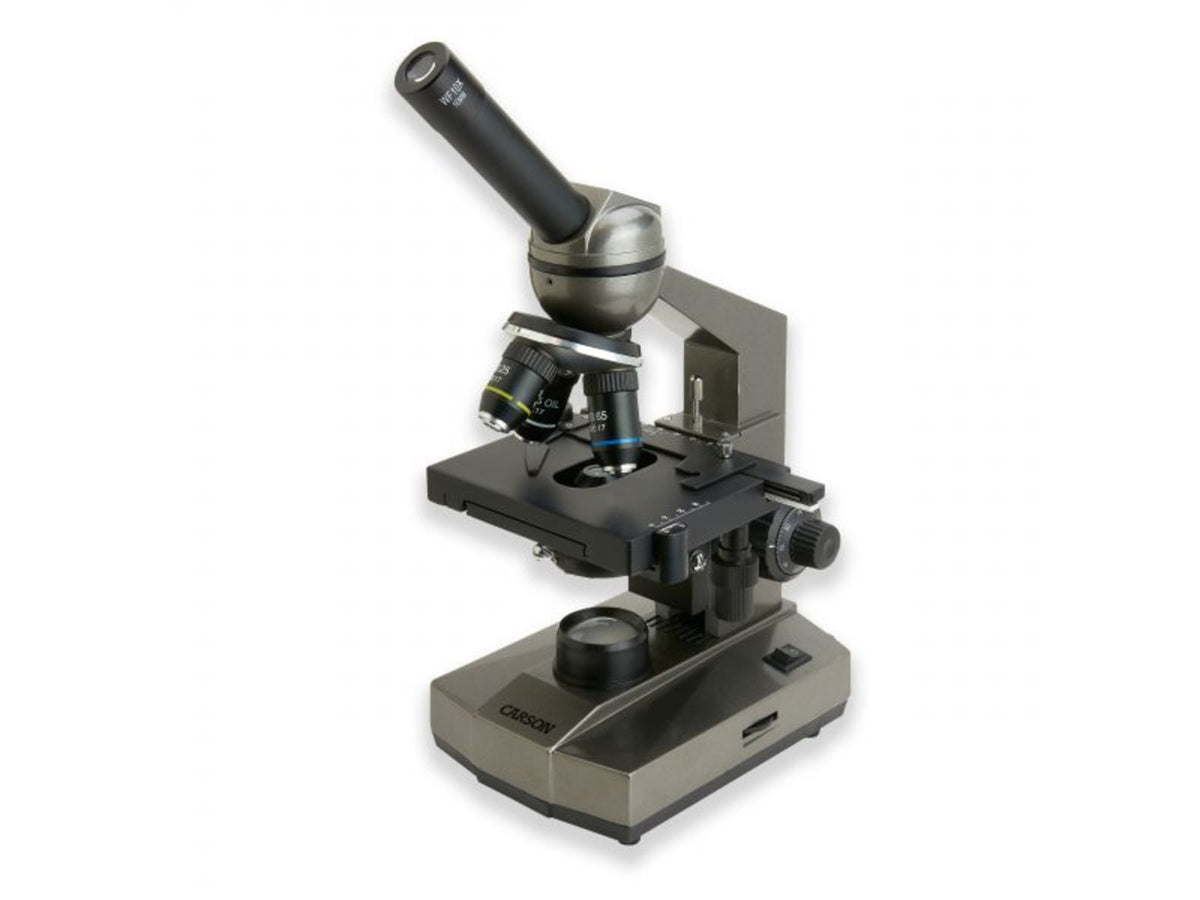 Carson 100-1000x Table Top Microscope w/Universal Smartphone Adapter for Microscopes Black/Gray MS-100SP