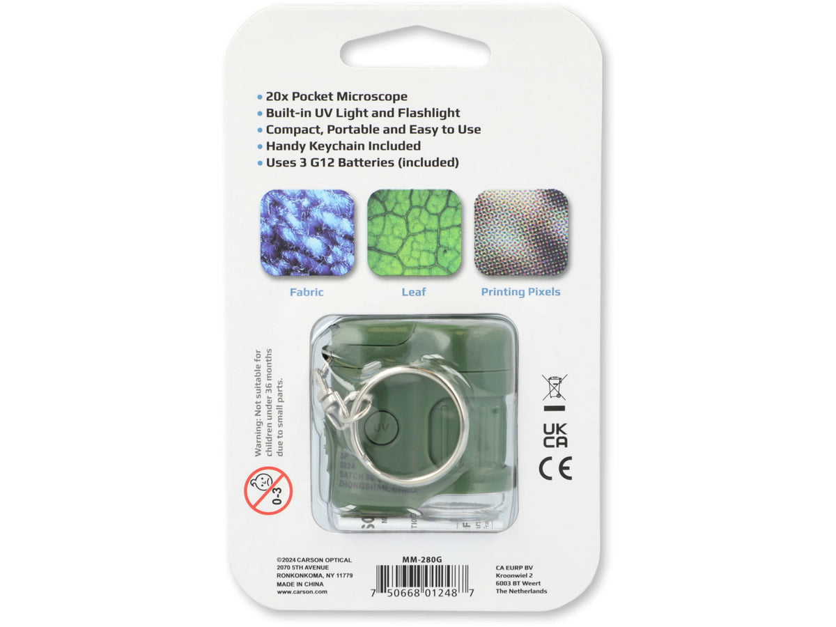 Carson 20x MicroMini LED Lighted Pocket Microscope Green MM-280G