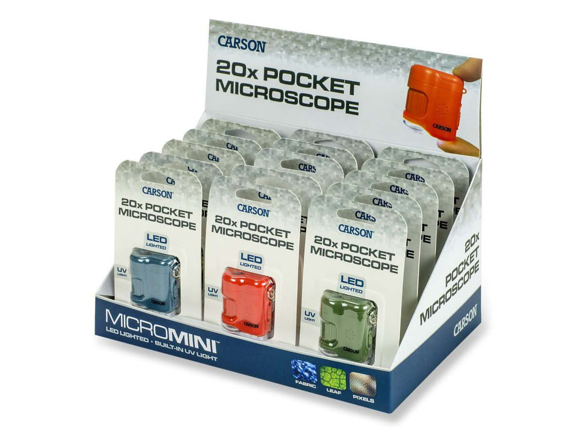 Carson 20x MicroMini Microscope Display 2 LED Assorted MM-280OBG