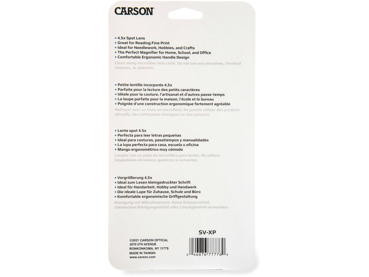 Carson 2x Rectangular Handheld Magnifier w/4.5x Spot Lens Black Small SV-XP