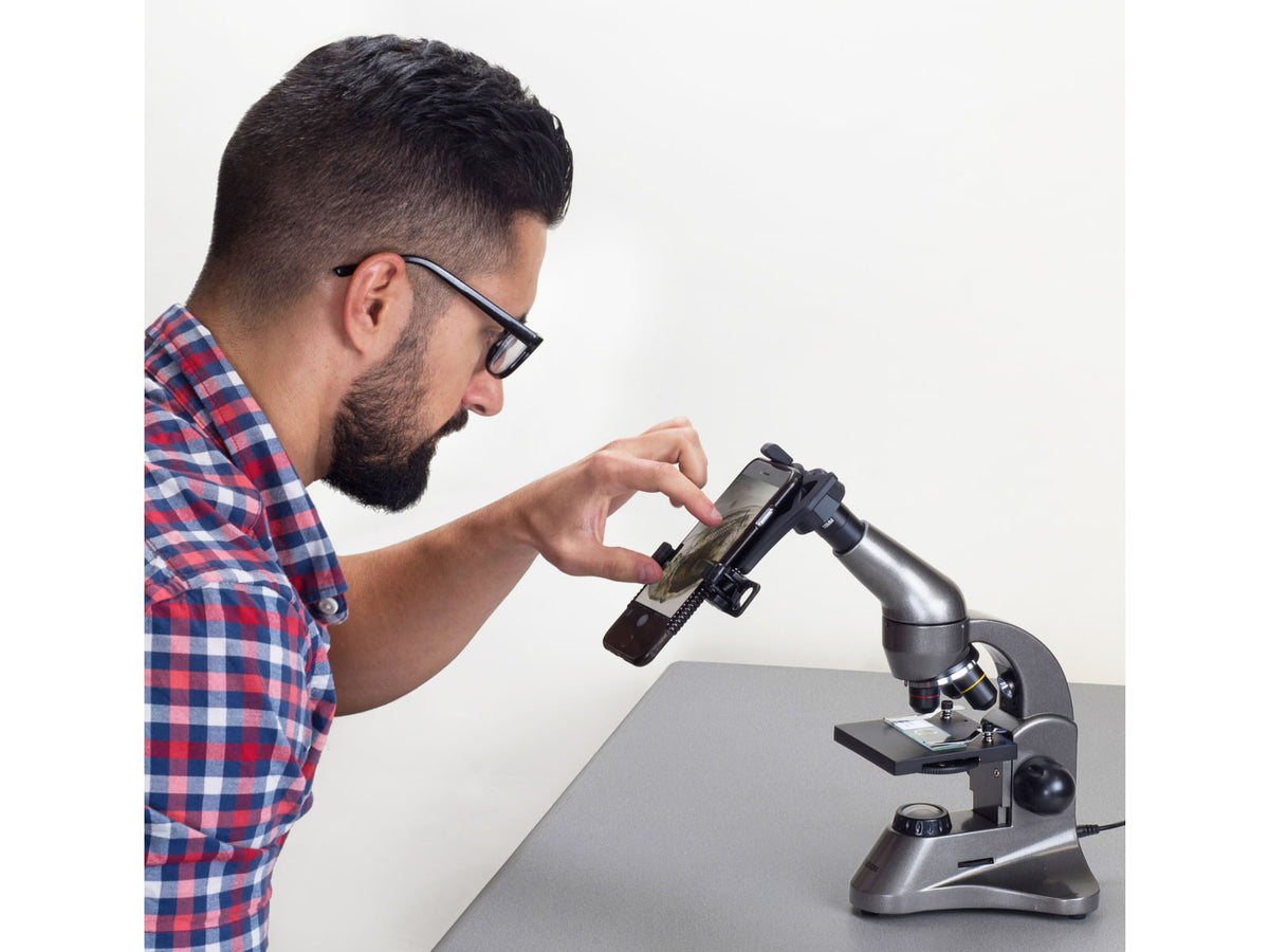 Carson 40x-499x Table Top Microscope w/Universal Smartphone Adapter for Microscopes Black/Gray MS-040SP
