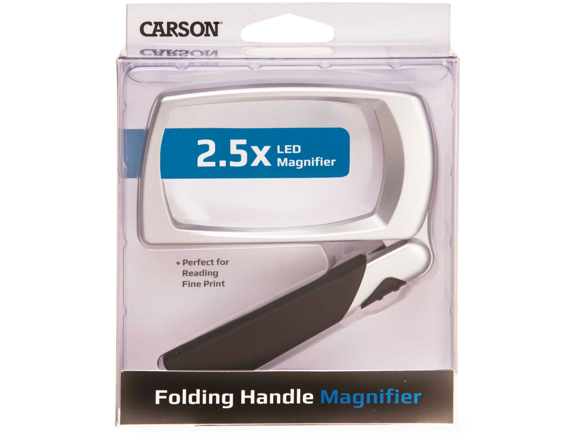 Carson LED Lighted Folding Rectangular Magnifier 2.5x Power Silver/Black Small MJ-30