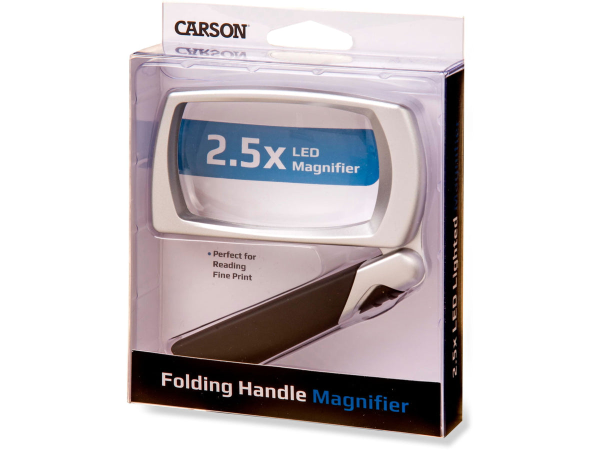 Carson LED Lighted Folding Rectangular Magnifier 2.5x Power Silver/Black Small MJ-30