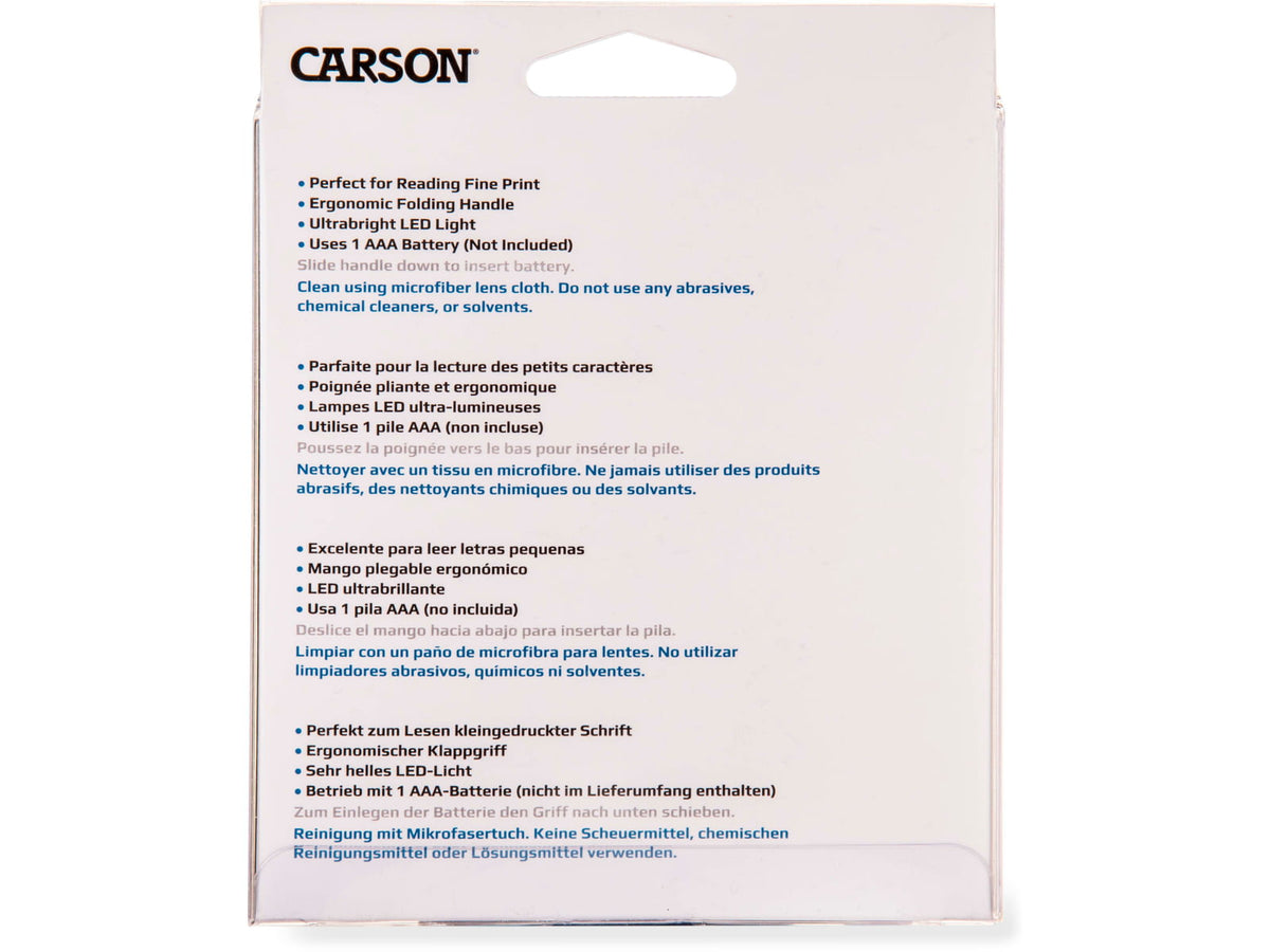 Carson LED Lighted Folding Rectangular Magnifier 2.5x Power Silver/Black Small MJ-30