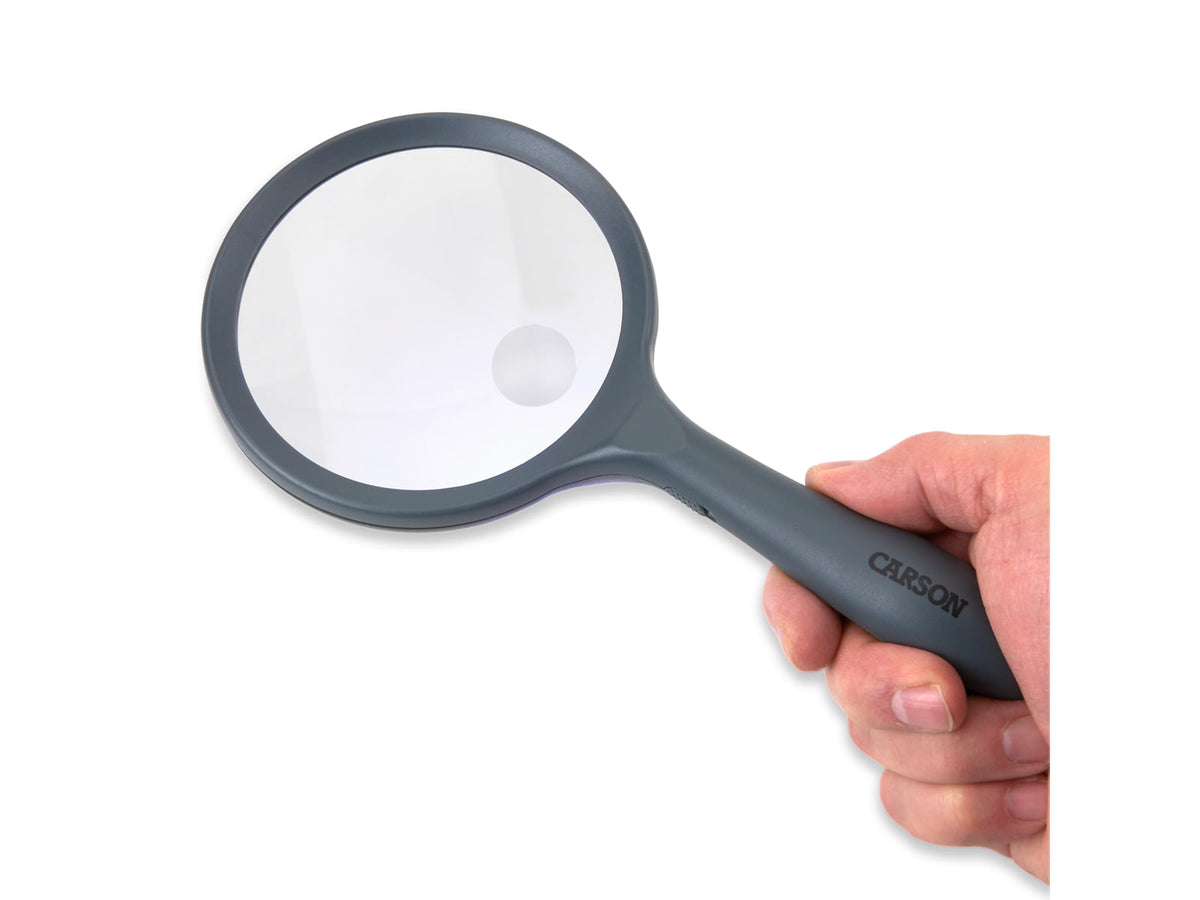 Carson LED Lighted HandHeld 2x Magnifier w/4x Spot Lens Gray hm-44