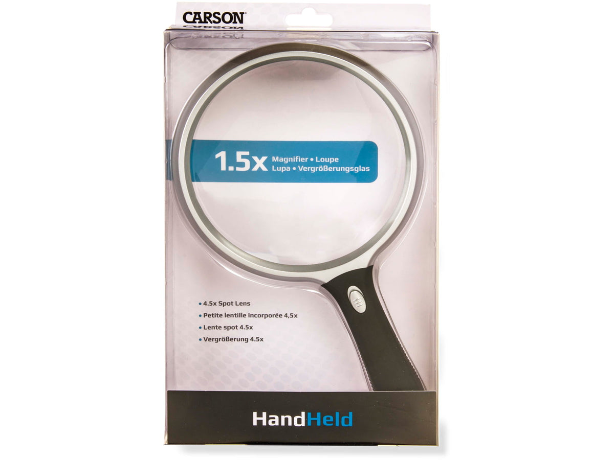Carson LED Lighted Oversized Handheld Magnifier 1.5x Power 5in Black/Silver Small
