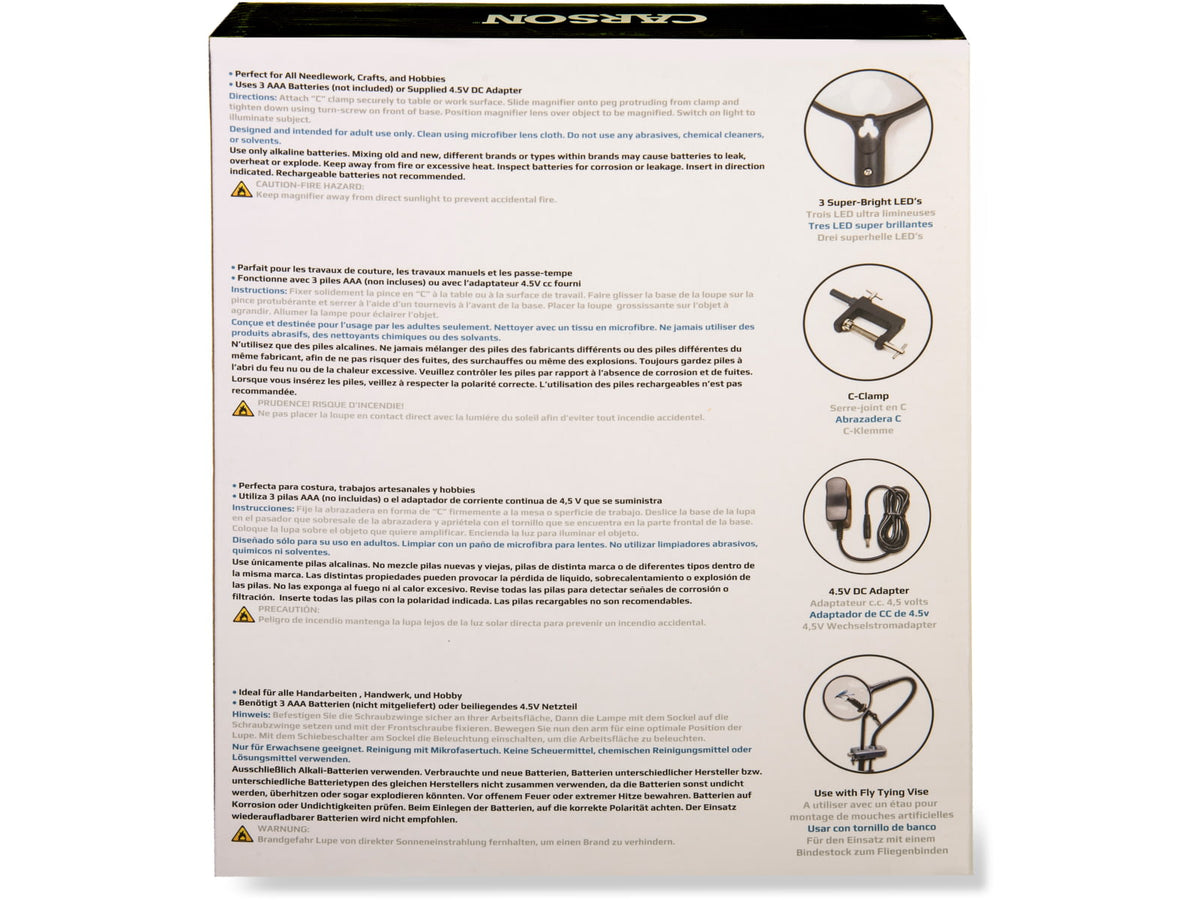 Carson MagniFlex LED Lighted Flexible Magnifier w/ Table Clamp and Power Adapter CL-65