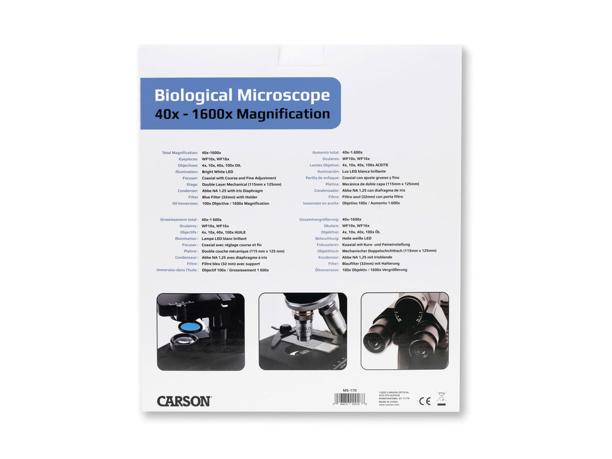 Carson Optical Advanced 40x-1600x LED Lit Binocular Compound Microscope Black 8.5 in x 6.9 in x 14.1 in MS-170