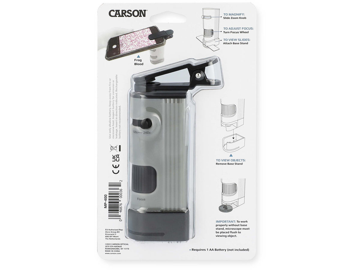 Carson Optical MP-400 MicroPic 120-240x Pocket Microscope Gray 1.0 in x 1.7 in x 5.1 in MP-400