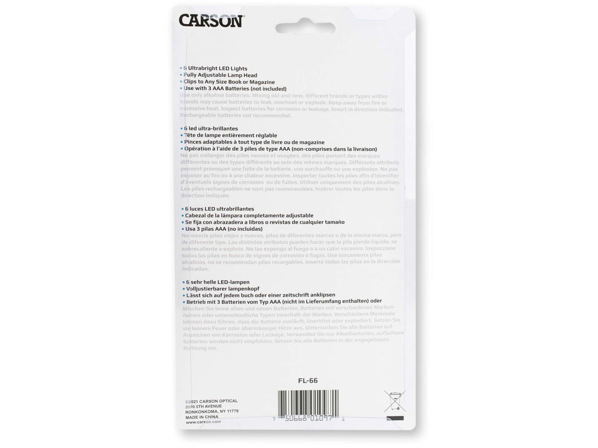 Carson Ultra-Bright Fully Adjustable 6 LED Book Light Grey FL-66