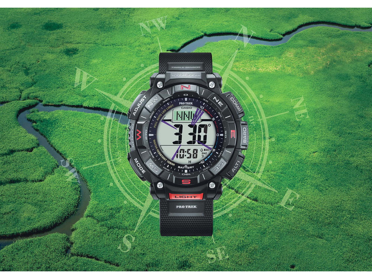 Casio Outdoor Casio Pro Trek Solar Watch Triple Sensor Watching Featuring an Altimeter Barometer Digital Compass Thermometer and 100M WR - Men's