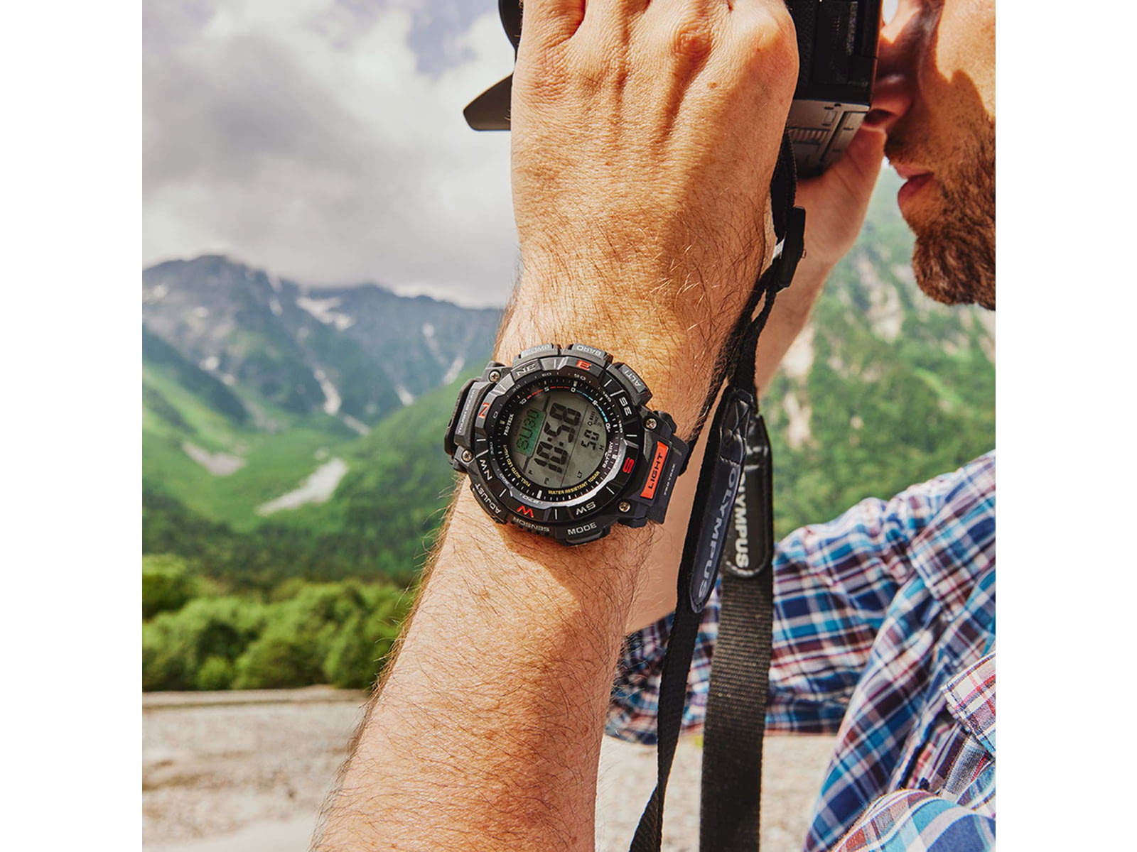 Casio Outdoor Casio Pro Trek Solar Watch Triple Sensor Watching Featuring an Altimeter Barometer Digital Compass Thermometer and 100M WR - Men's