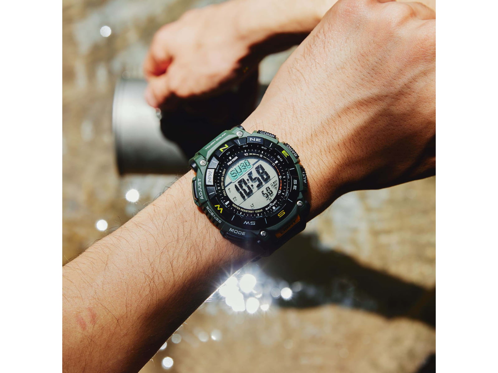 Casio Outdoor Casio Pro Trek Solar Watch Triple Sensor Watching Featuring an Altimeter Barometer Digital Compass Thermometer and 100M WR - Men's