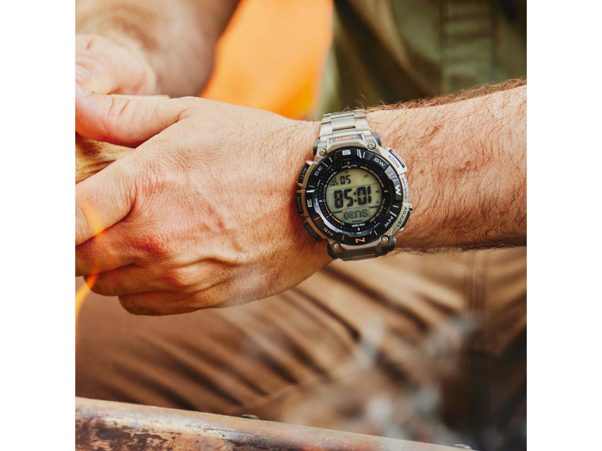 Casio Outdoor Casio Pro Trek Solar Watch Triple Sensor Watching Featuring an Altimeter Barometer Digital Compass Thermometer and 100M WR Titanium Band