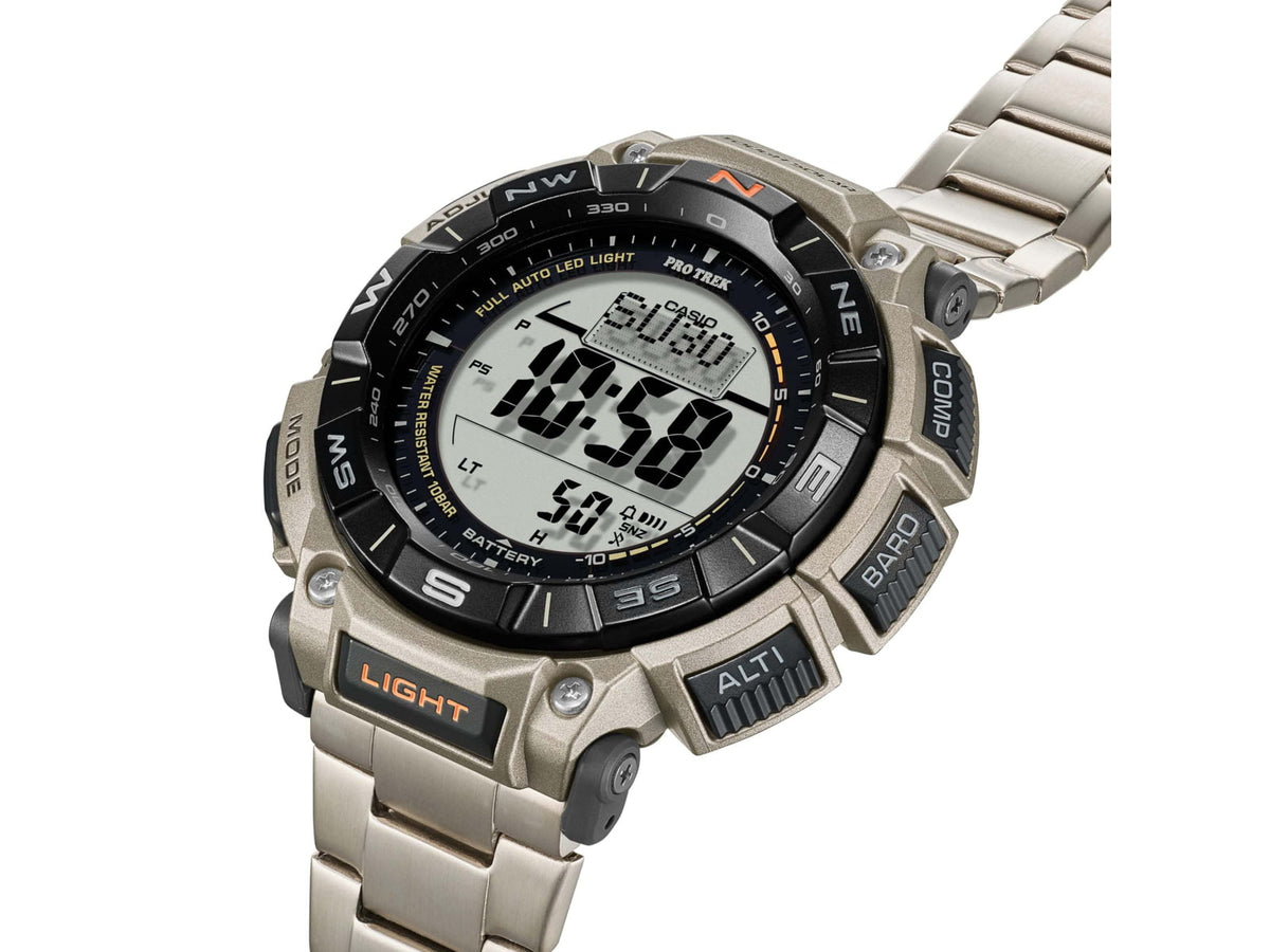 Casio Outdoor Casio Pro Trek Solar Watch Triple Sensor Watching Featuring an Altimeter Barometer Digital Compass Thermometer and 100M WR Titanium Band