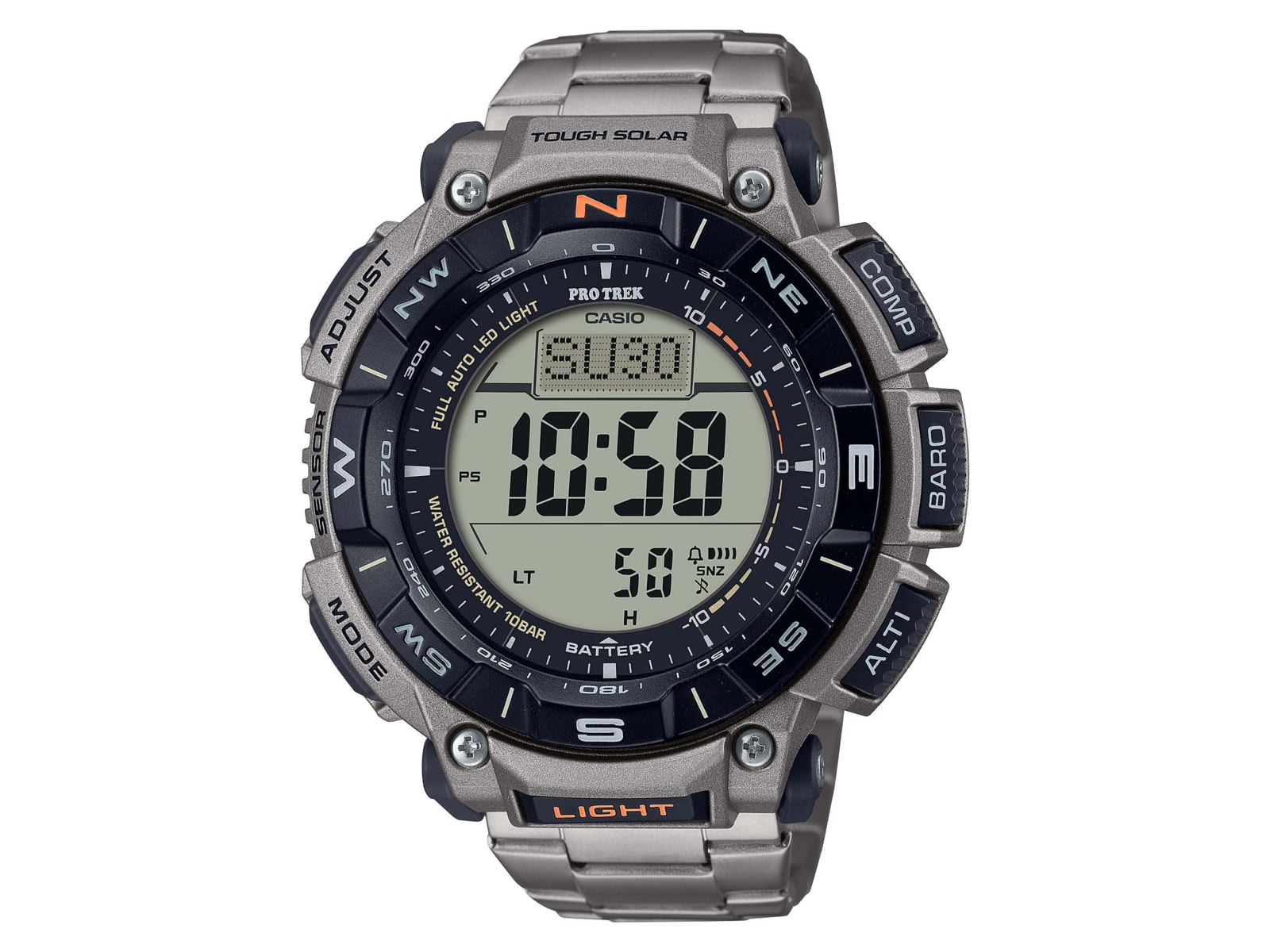Casio Outdoor Casio Pro Trek Solar Watch Triple Sensor Watching Featuring an Altimeter Barometer Digital Compass Thermometer and 100M WR Titanium Band