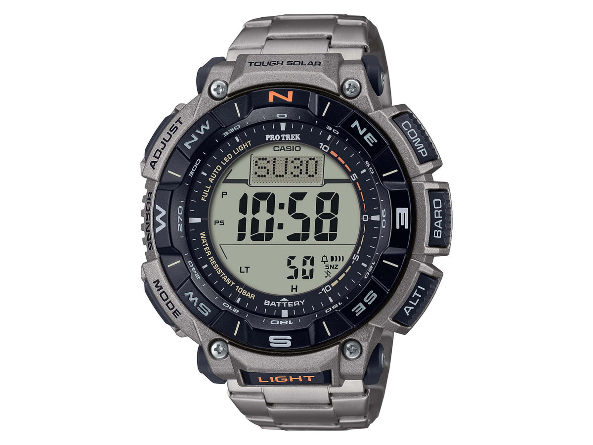 Casio Outdoor Casio Pro Trek Solar Watch Triple Sensor Watching Featuring an Altimeter Barometer Digital Compass Thermometer and 100M WR Titanium Band