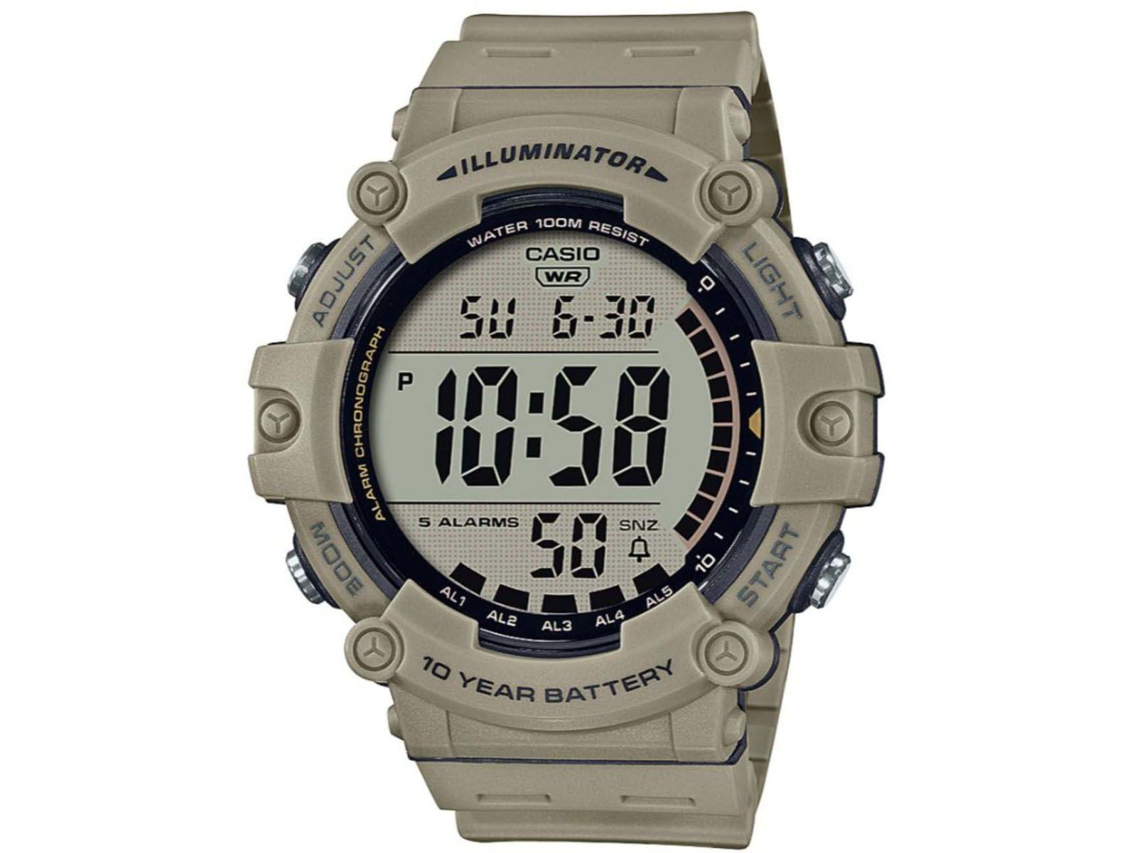 Casio Outdoor Classic 10-Year Battery Digital Watch w/Resin Strap - Men's Tan One Size