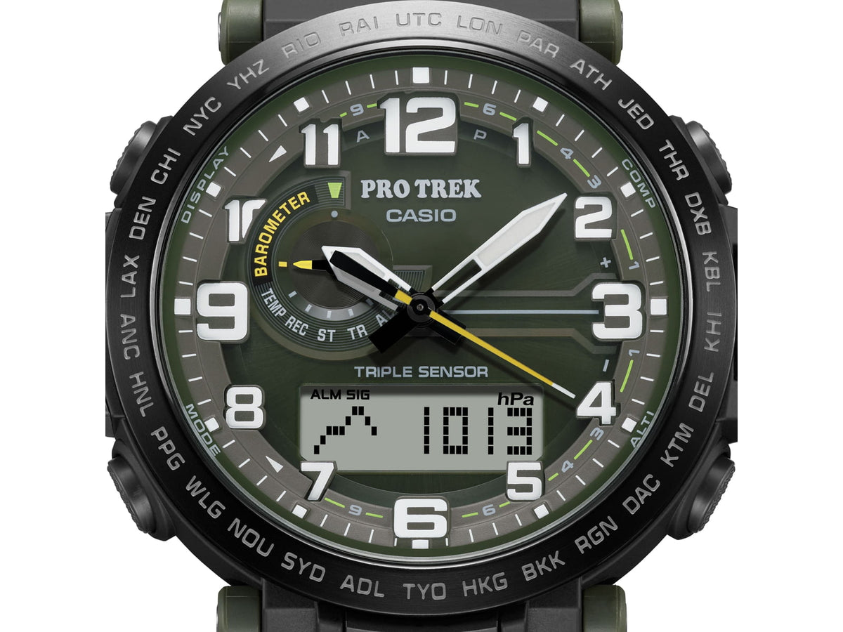 DEMO Casio PRO TREK Tough Solar Triple Sensor Watch - Men's Green