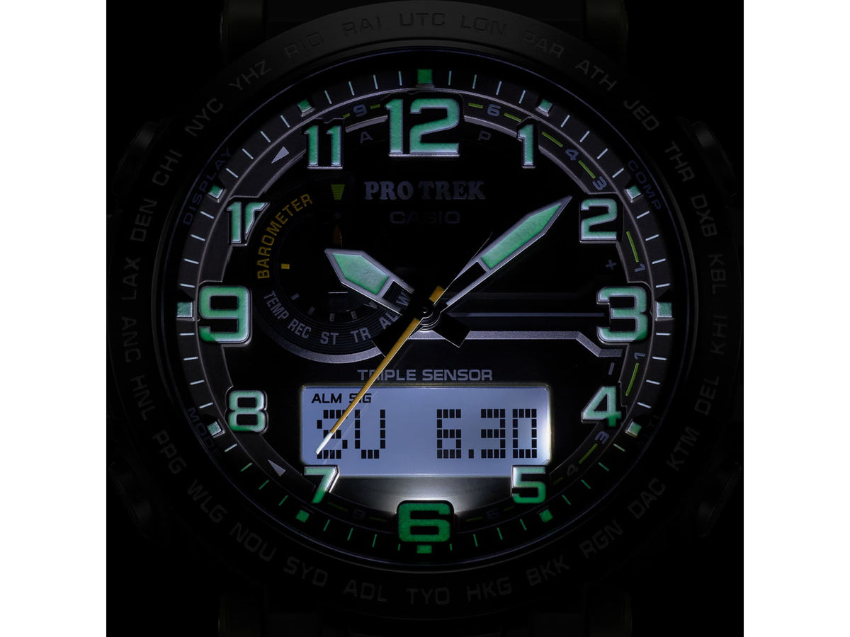 DEMO Casio PRO TREK Tough Solar Triple Sensor Watch - Men's Green